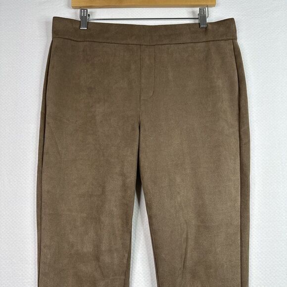 Curve Appeal Pants Womens Faux Leather Suede Large Brown Pull On Legging Stretch - Picture 2 of 11